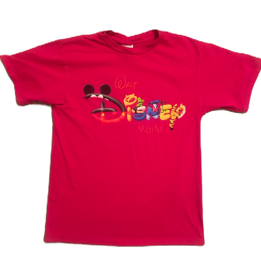 VTG 90s Walt Disney World Spellout T-Shirt Mickey Pooh Goofy Donald Tigger SZ L